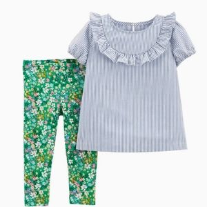 Carter's 2 piece girl's set striped top and floral capri leggings. 4T